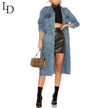 Mode-Stil Herbst gewaschen hellblaue lange Frauen Jeansjacke